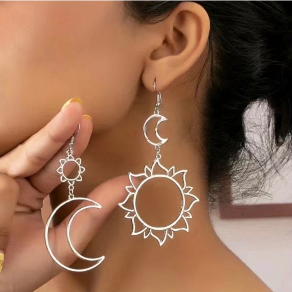 💎New Silver Sun Moon 🌞 🌙 Zara Design Drop Earrings